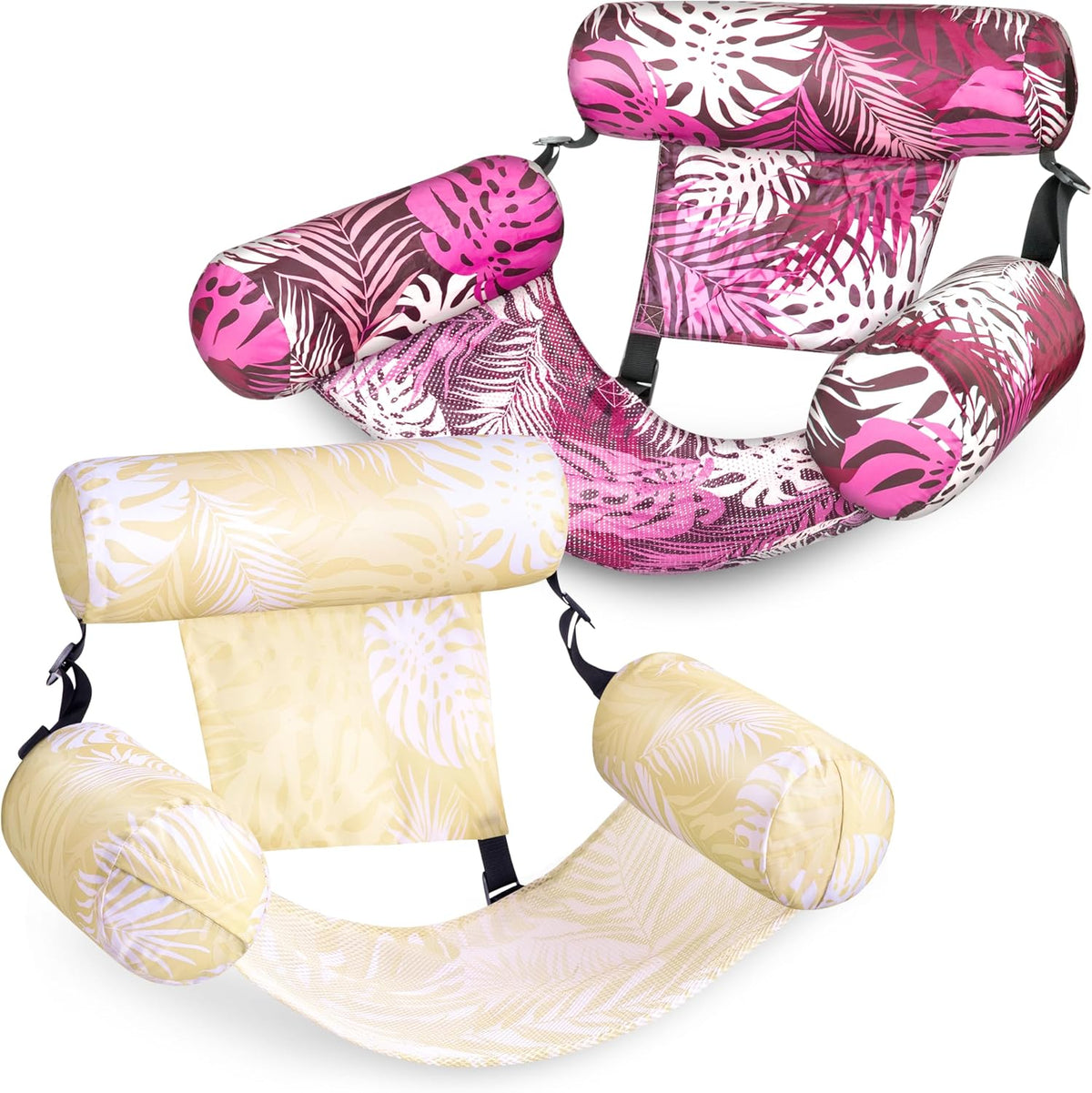 SLOOSH Inflatable Pool Floats Adult - Champagne, Pink-Tropical Leaves