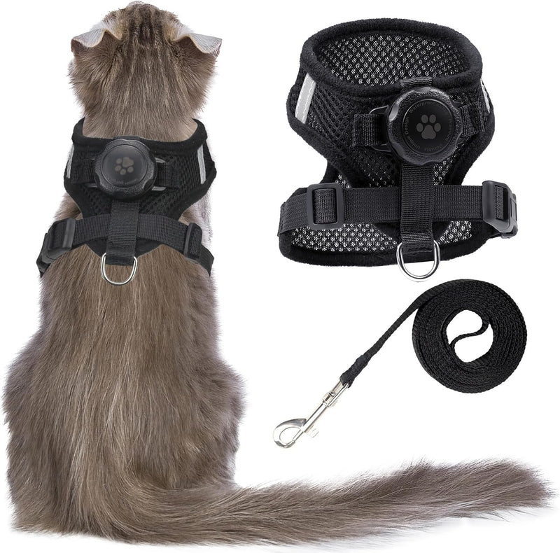 Waterproof AirTag Cat Harness & Leash, Escape Proof Vest – Essentials for Cats - Black / Large