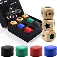 Bilywey 3pcs Left Right Game Dice 1 inch Beech Wood Dices - 3 dice + 48 Colorful Chips