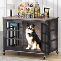 EasyCom 42"/41"/33" XL Dog Crate Furniture with Casters, Heavy Duty Dog Kennel Indoor for Large and Medium Dogs, Double-Doors Sturdy Dog Cage for Anxiety Dog, Decorate House as TV Stand, Bedside Table