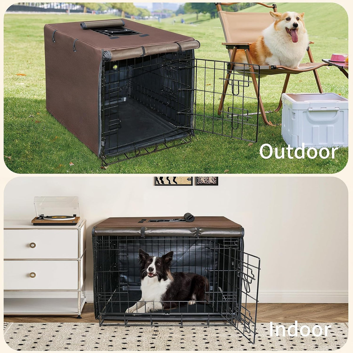DONORO Dog Crate Cover 24 Inch Waterproof Pet Kennel Cover 600D Heavy - 24.0"L x 18.0"W x 20.0"H / Brown - image 4