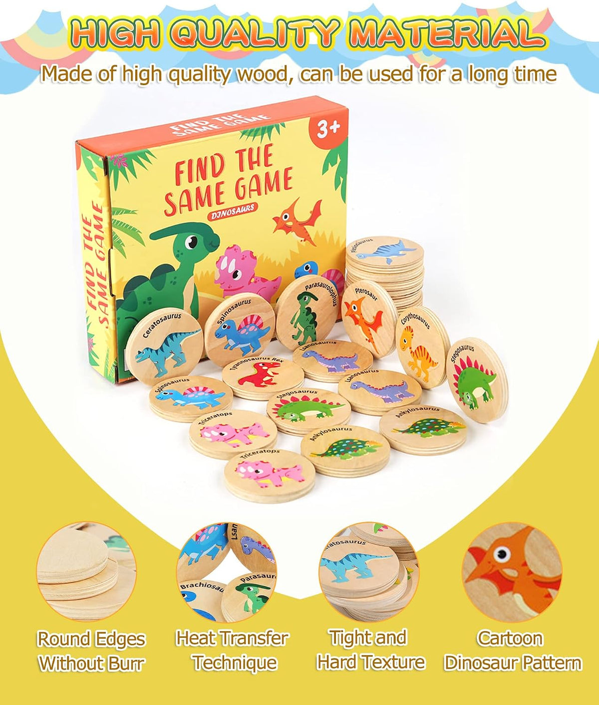 Wooden Memory Game for Kids, 24 Dinosaur Matching Cards – Fun for Kids & Family - image 4