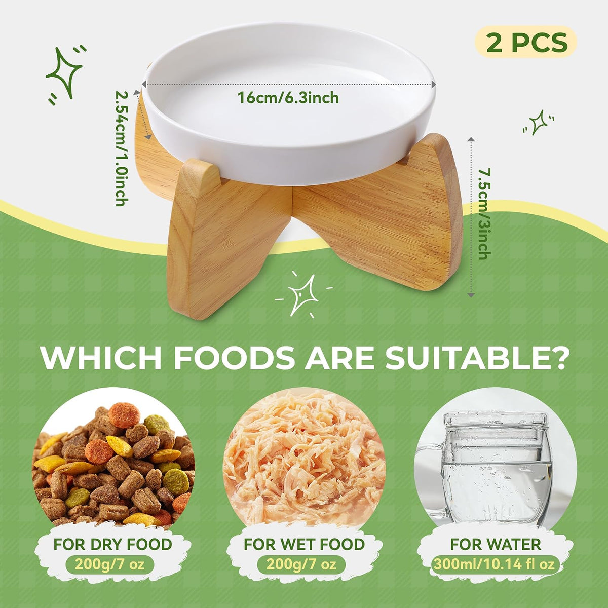 Ceramic Slow Feeder Cat Bowl 6.3" Wide – Essentials for Cats - Raised Flat Bowl (2 Pack) - image 2
