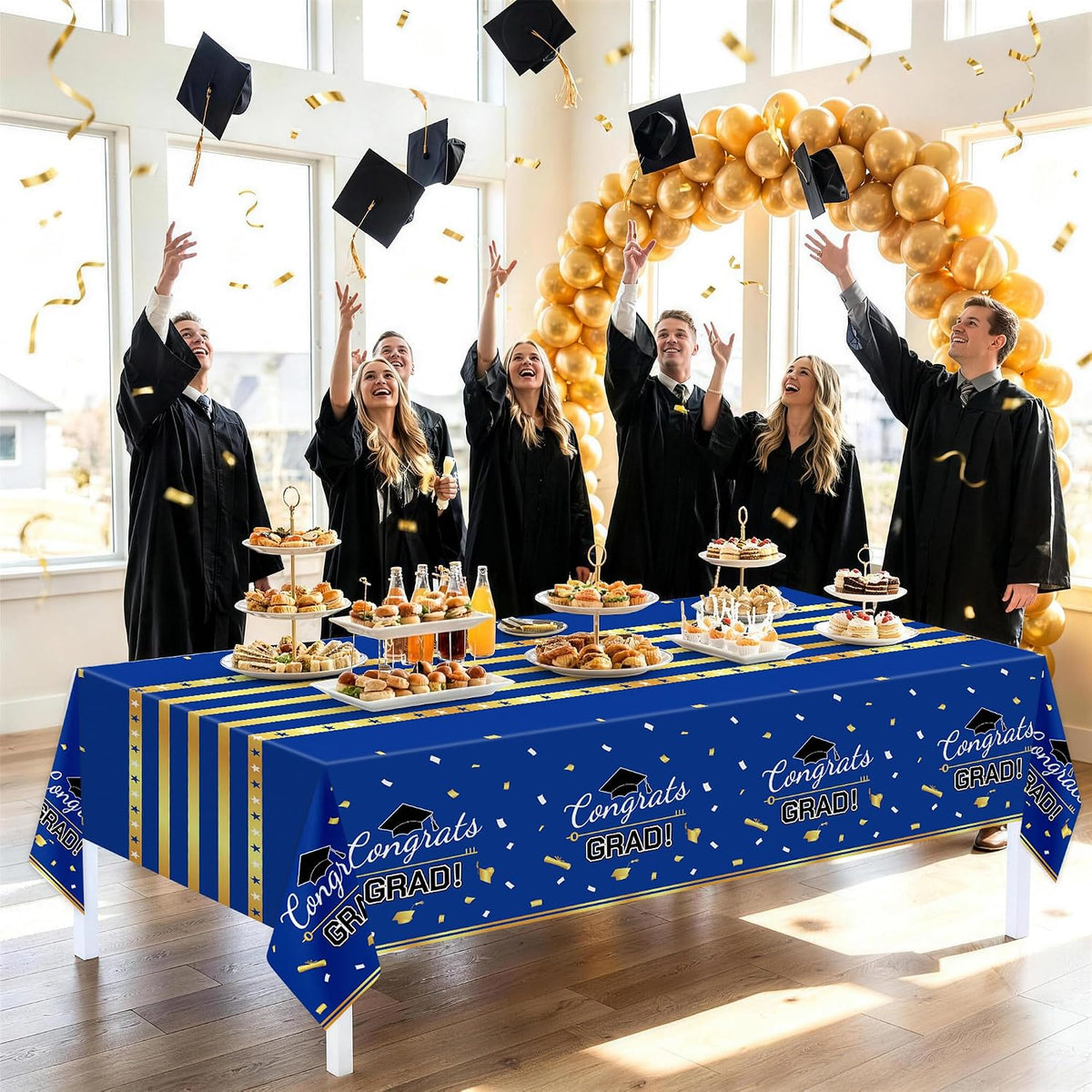 Childom 3 Pack Black and Gold Tablecloths for Events - Blue - image 4