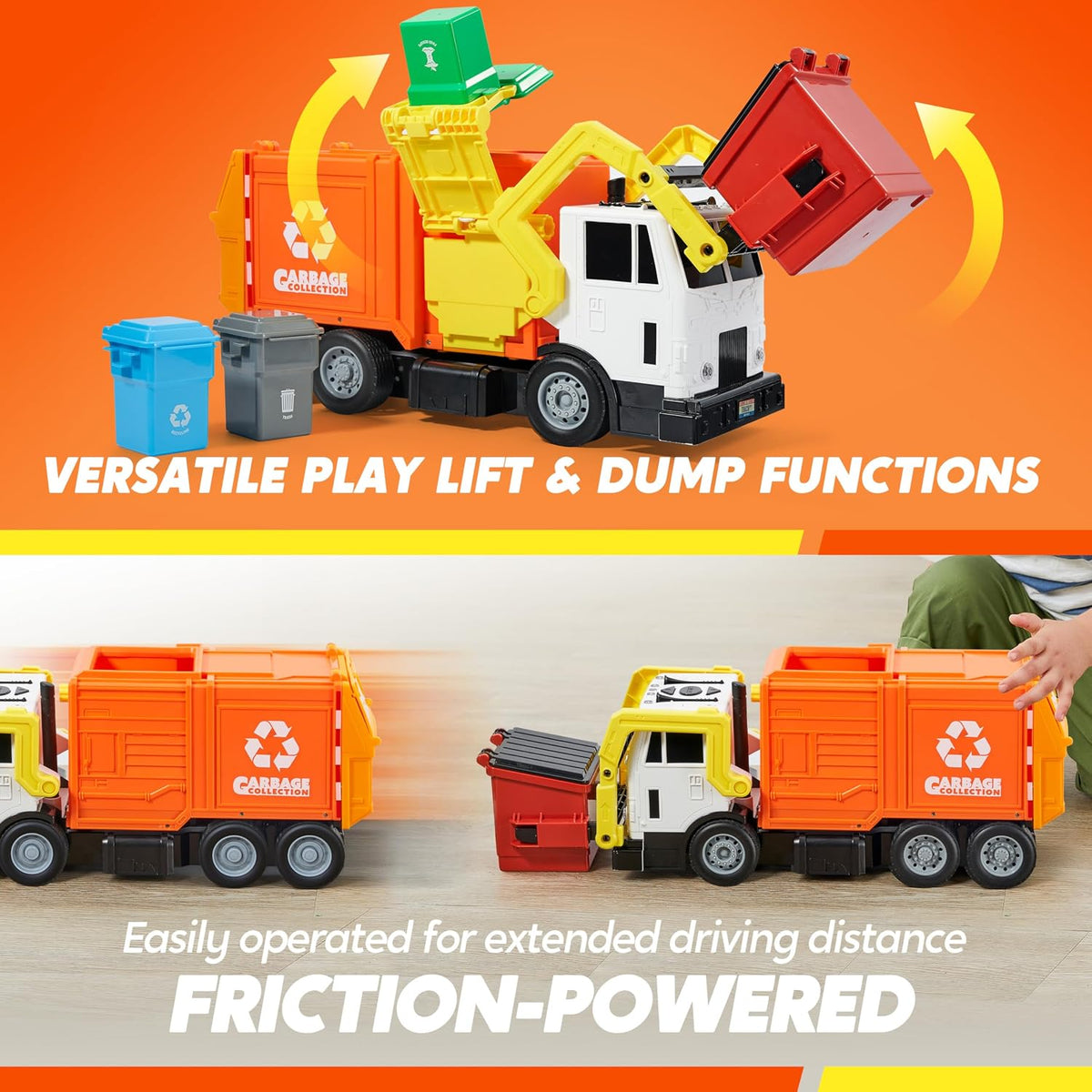 JOYIN Large Friction Powered Garbage Truck Toy Set - Orange - image 3