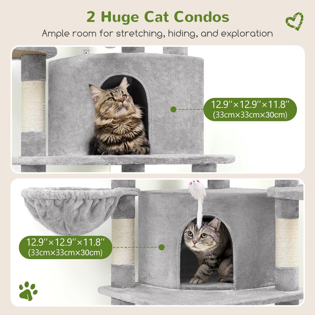 Globlazer Corner Stable Cat Tree Tower with Scratching Post, C51 - 66inch / Light Gray - image 4