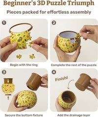PieceRelax Unique 3D Puzzle Planter, 80 Plastic Pieces [K1101] - Oriental Birds and Flowers - image 4