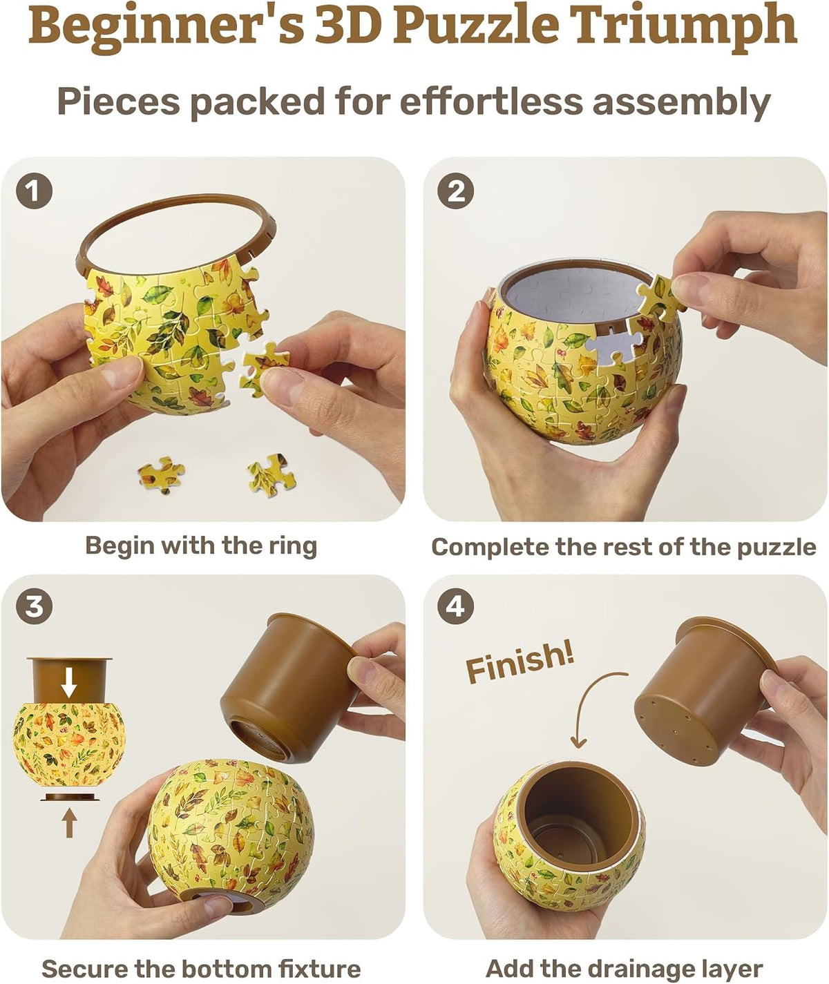 PieceRelax Unique 3D Puzzle Planter, 80 Plastic Pieces [K1101] - Oriental Birds and Flowers - image 4
