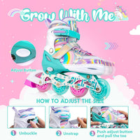 SULIFEEL Rainbow Unicorn Adjustable Kids Inline Skates for Girls Boys – Fun for Kids & Family - A Rainbow / Small - Little Kid - image 3