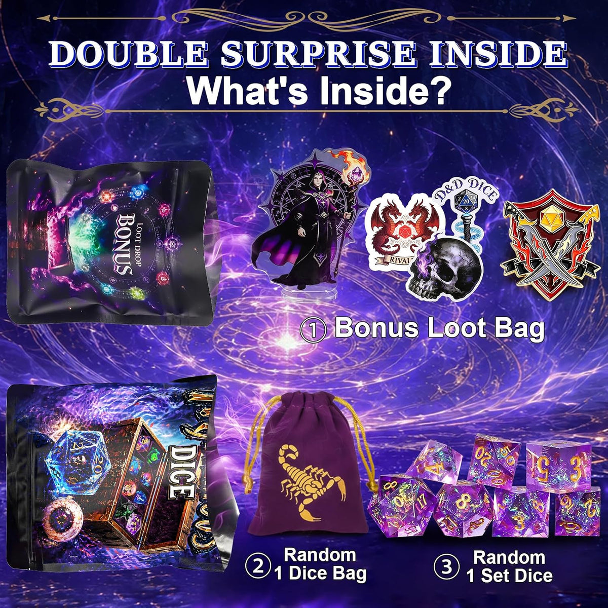 QMAY Mystery Dice Set – 7 Pcs Acrylic Polyhedral Dice + 1 Pcs Velvet Bag – Fun for Kids & Family - 1 bag Sharp Edge Resin Dice + Bonus - image 2