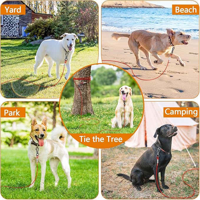 XiaZ Tie Out Cable for Dogs, 100FT Dog Leads for Yard, Heavy Duty Pet Tie Out Cable for Large Dogs Up to 250lbs, Durable Dog Runner Tether Line for Yard or Camping