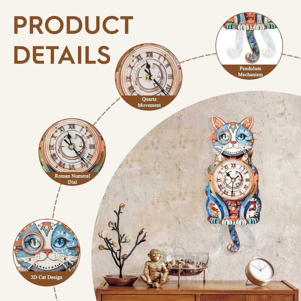 Halloween 3D Puzzles for Adults Halloween Puzzle Clock Adult Craft – Fun for Kids & Family - Cat Clock - image 3
