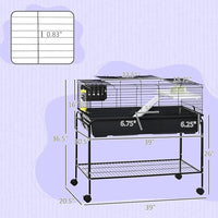 PawHut Two-Story Small Animal Cage Removable from Stand, Guinea Pig Cage with Shelf & Wheels, Pet Habitat for Hedgehog, Chinchilla, Ferret, 39" x 20.5" x 36.5", Black