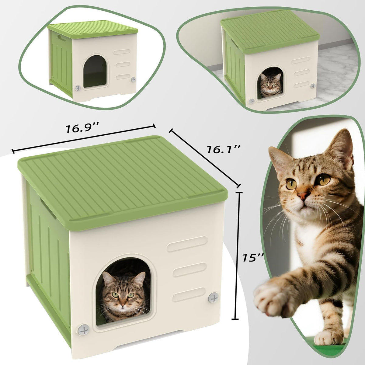 Plastic Cat House for Outdoor Indoor Use - Green-M - image 3