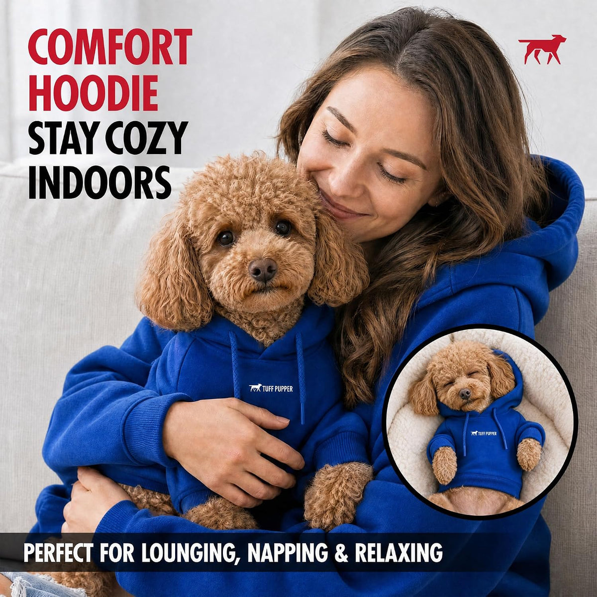 Tuff Pupper Dog Hoodie, Premium Quality Insulated Fabric - Royal Blue / XX-Small (5-10 lbs) - image 4