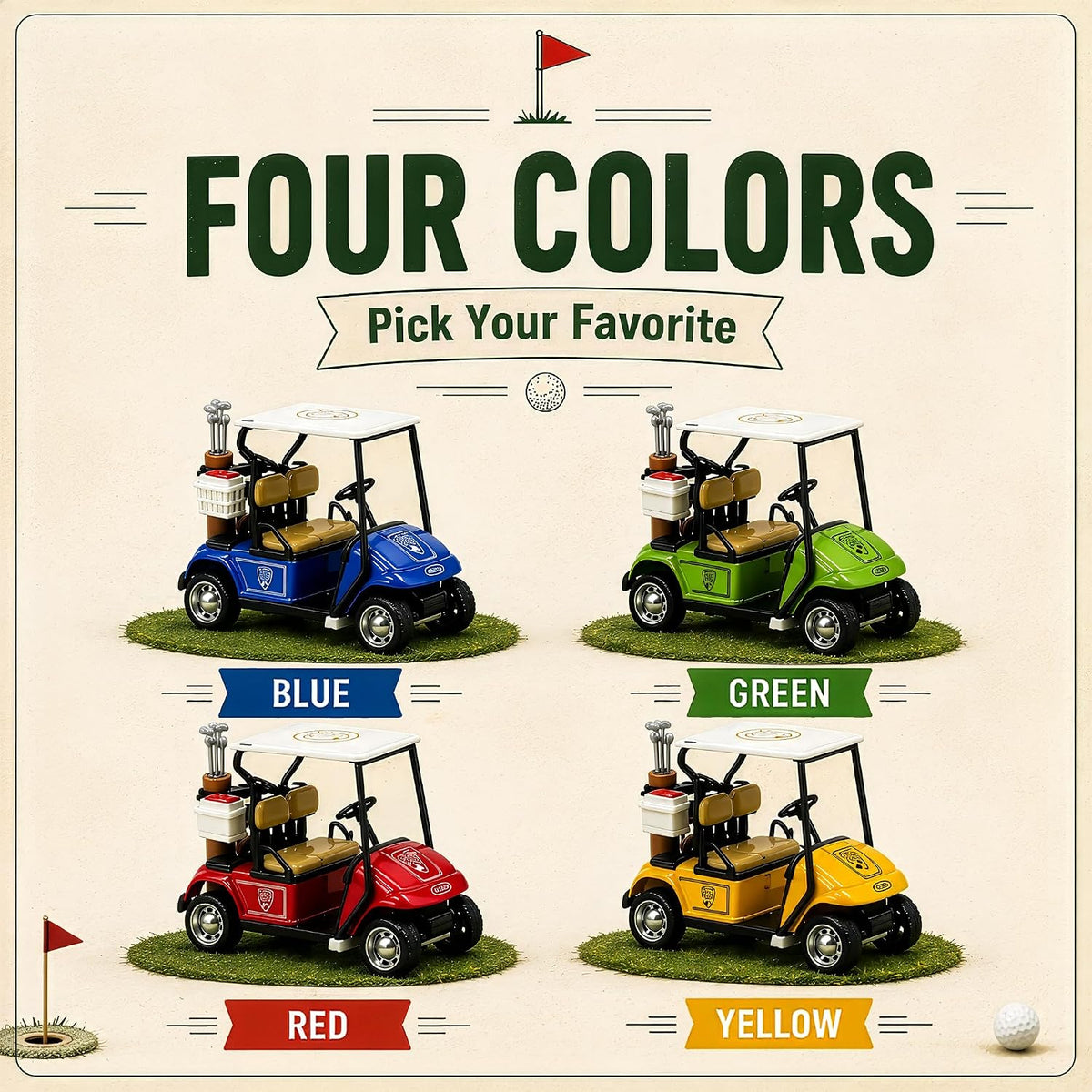 Liberty Imports mini golf cart toys, 12 pack of 4 inch diecast pullback carts in four colors - view 4