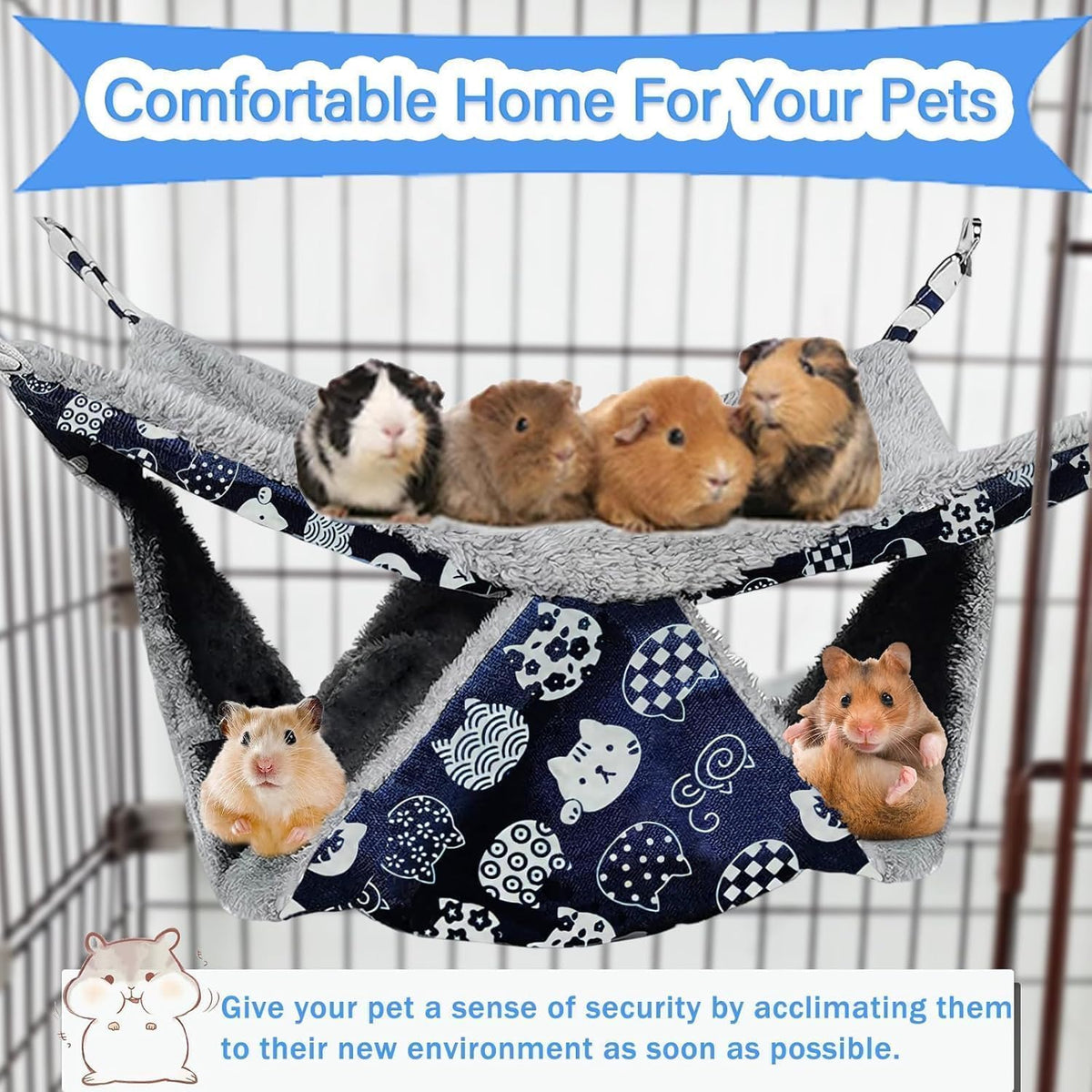 2 Layers Pet Rat Hammock, Double Sided Warm Flece & Linen Hammock for Cage, Hamster Guinea Pig - image 3