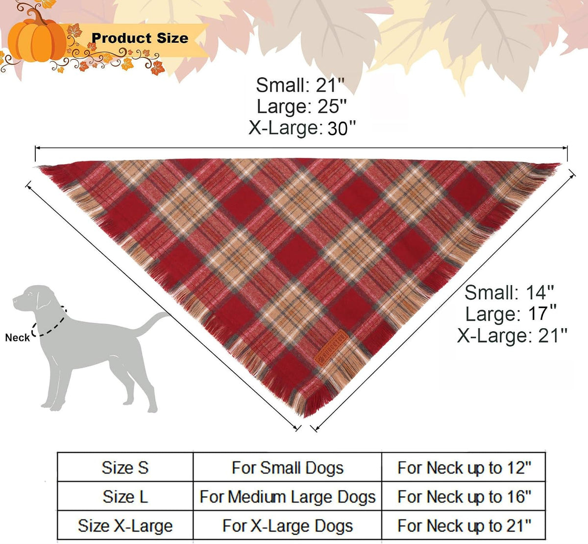 Two red and brown plaid fall dog bandanas with fringe edges, large - view 4