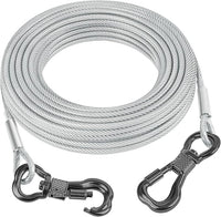 Tresbro 20FT Reflective Tie Out Cable for Dogs Up to 250 Pounds, Steel Wire Lead Leash Cable with Stainless Dual Fix Buckle, Lightweight and Enduring, Outdoor Dog Chains for Outside,Yard,Camping