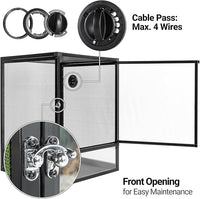 REPTI ZOO 18" x 18" x 24" Front Opening Chameleon Cage with 3-Sided Metal Mesh, 34 Gallon Screen Vertical Terrarium with Background Sticker, Tall Enclosure for Chameleon, Tree Frog, Arboreal Reptiles
