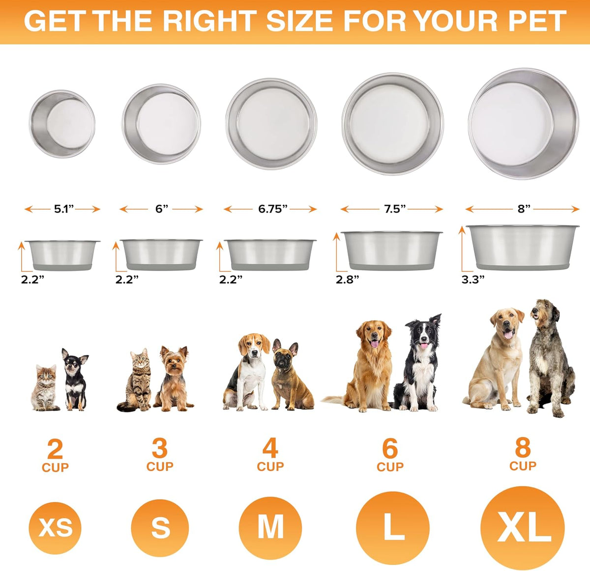 Neater Pet Brands Stainless Steel Dog Bowls with Non-Slip Rubber - 8 Cup (Set of 2) / Gray - image 2