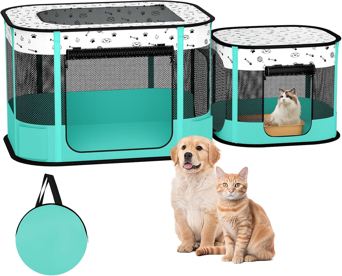 Portable Cat Playpen, 8-Rod Reinforced Kitten Dog Playpens - Green