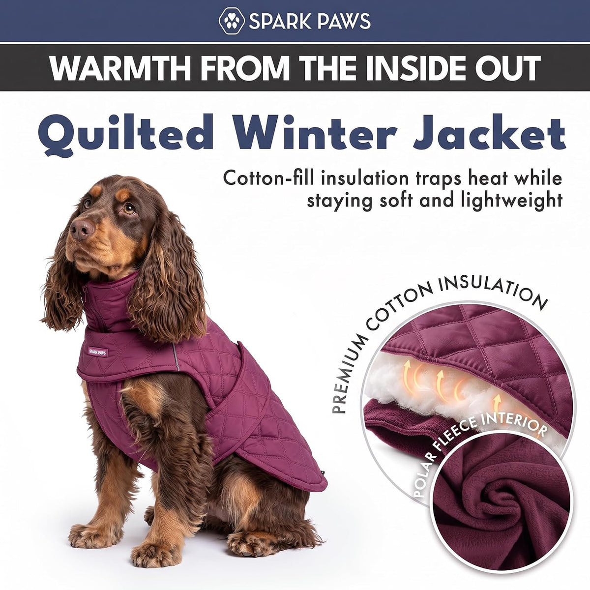 Spark Paws Quilted Dog Winter Coat - Magenta / Large - image 4