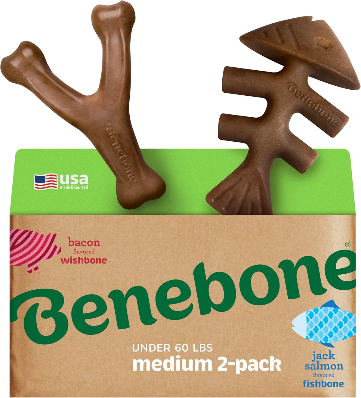Benebone Medium 4-Pack Dog Toys for Aggressive Chewers - Medium (Pack of 8) / Fishbone/Wishbone