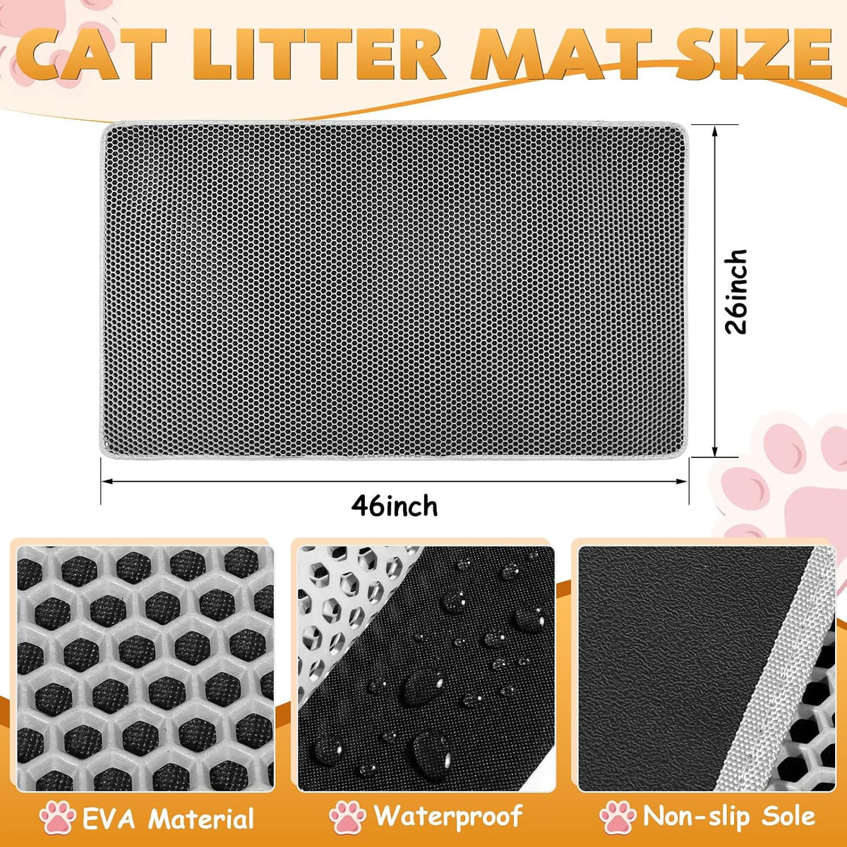 Cat Litter Mat 24"x15", Double Layer Waterproof Litterbox Mat - 46x26 Inch / Gray - image 4