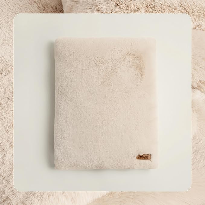 UnHide Floof Pet Pillow - Extra Soft Dog Bed Pillow- Removable Faux Fur Cover - Machine Washable - Helps Ease Pet Anxiety & Provides The Perfect Sleep, 36 x 42 x 5, Large - Beige