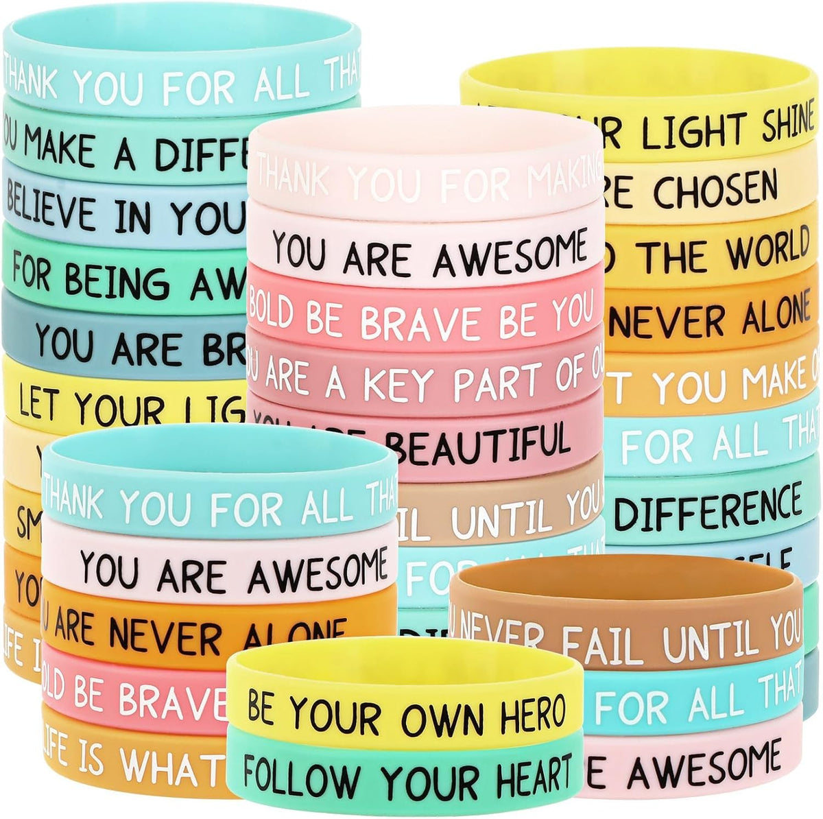 JUNEBRUSHS 64pcs Halloween Party Favors Silicone Bracelets Rubber - Macaron Style