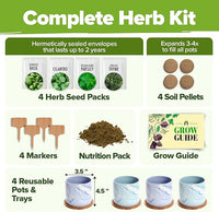 HOME GROWN Indoor Herb Garden Kit w/Glazed Ceramic Pot - Easy-to-Grow Kitchen Window Gardening Starter Set - Unique Housewarming Gift for Women, Mom, Gardeners, Friend, Her, Mother