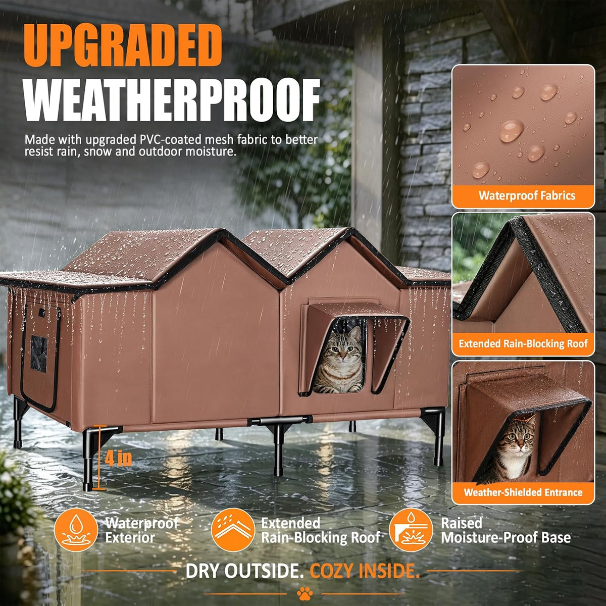 Outdoor Heated Cat House for Outside - Tan / XXL - image 3