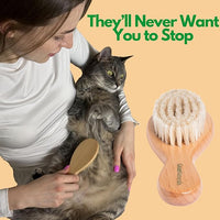 GranNaturals Boar Bristle Soft Cat Brush for Indoor, Outdoor, Short Haired Cats, Kittens, Small Dog, Rabbit, Furry Pets - Gentle Grooming on Sensitive Hair Coat & Tail with Durable Wooden Handle