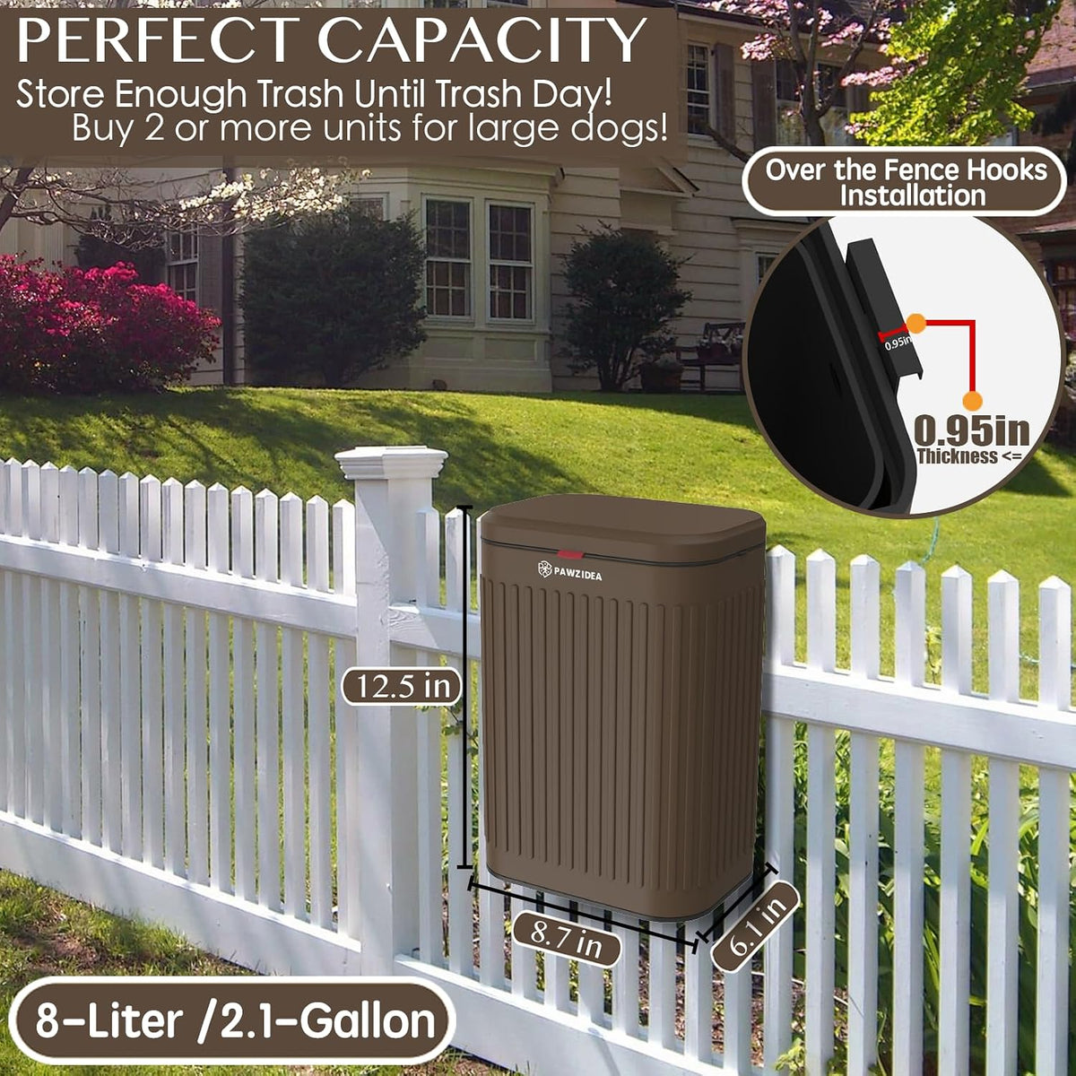 Wall Mount Dog Poop Trash Can Outside Odor Control - Espresso-Walnut Brown - image 4