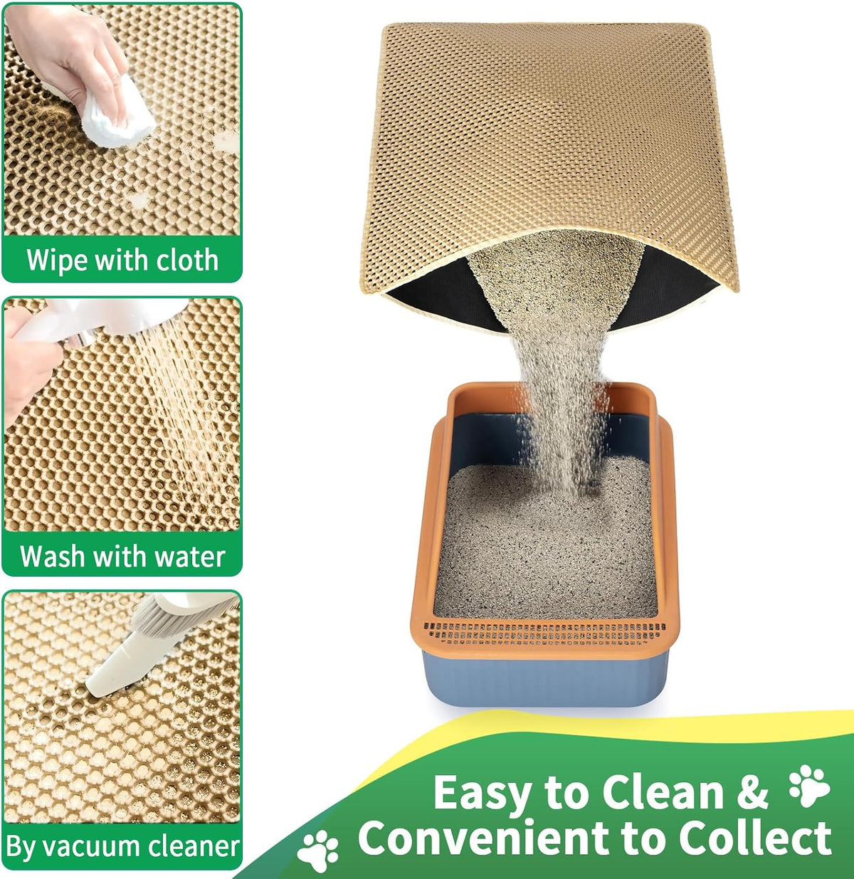 GRELY Cat Litter Mat,XL47''X 28'' Extra Large Litter Trapping Mat Kitty Rug – Daily Care for Cats - Khaki / 1'10" x 2'8" (M) - image 3