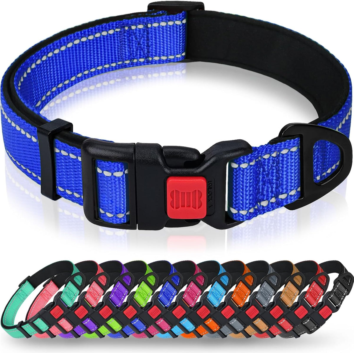Taglory Reflective Large Dog Collar - Navy Blue / Medium (Pack of 1)
