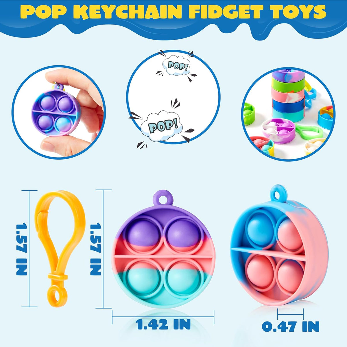 JOYIN Round Pop Fidget Keychain 30 Pack Pop Fidget Toys Bulk Party - image 2