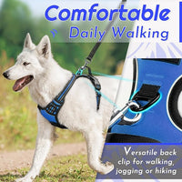 Eagloo Dog Harness for Large Dogs, No Pull Service Vest with Reflective Strips and Control Handle, Adjustable and Comfortable for Easy Walking, No Choke Pet Harness with 2 Metal Rings, Blue, L