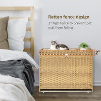 Cat Litter Box Enclosure with Soft Litter Mat; Hidden Cat Washroom Furniture with Door; Handwoven Rattan Kitten House with Large Space; Pet Crate for Living Room, Bedroom, Balcony (Natural)