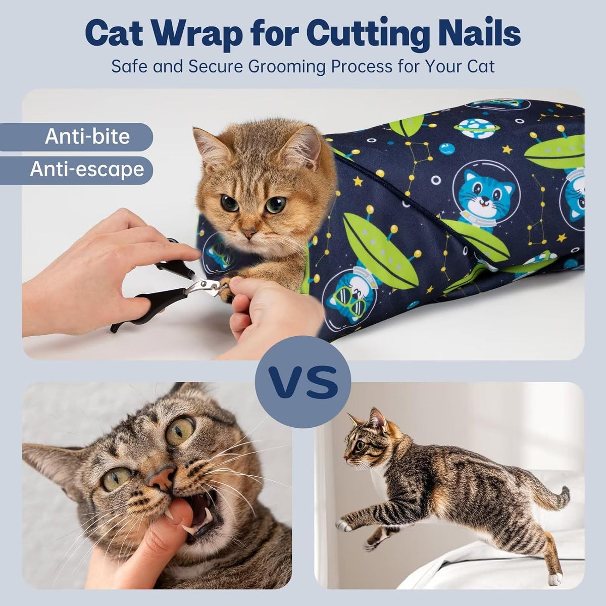 Paw Legend 27.6" Cat Wrap for Grooming Cat Wrap for Cutting Nails Cat - L(27.6'x27.6") / Alien Cat - image 3