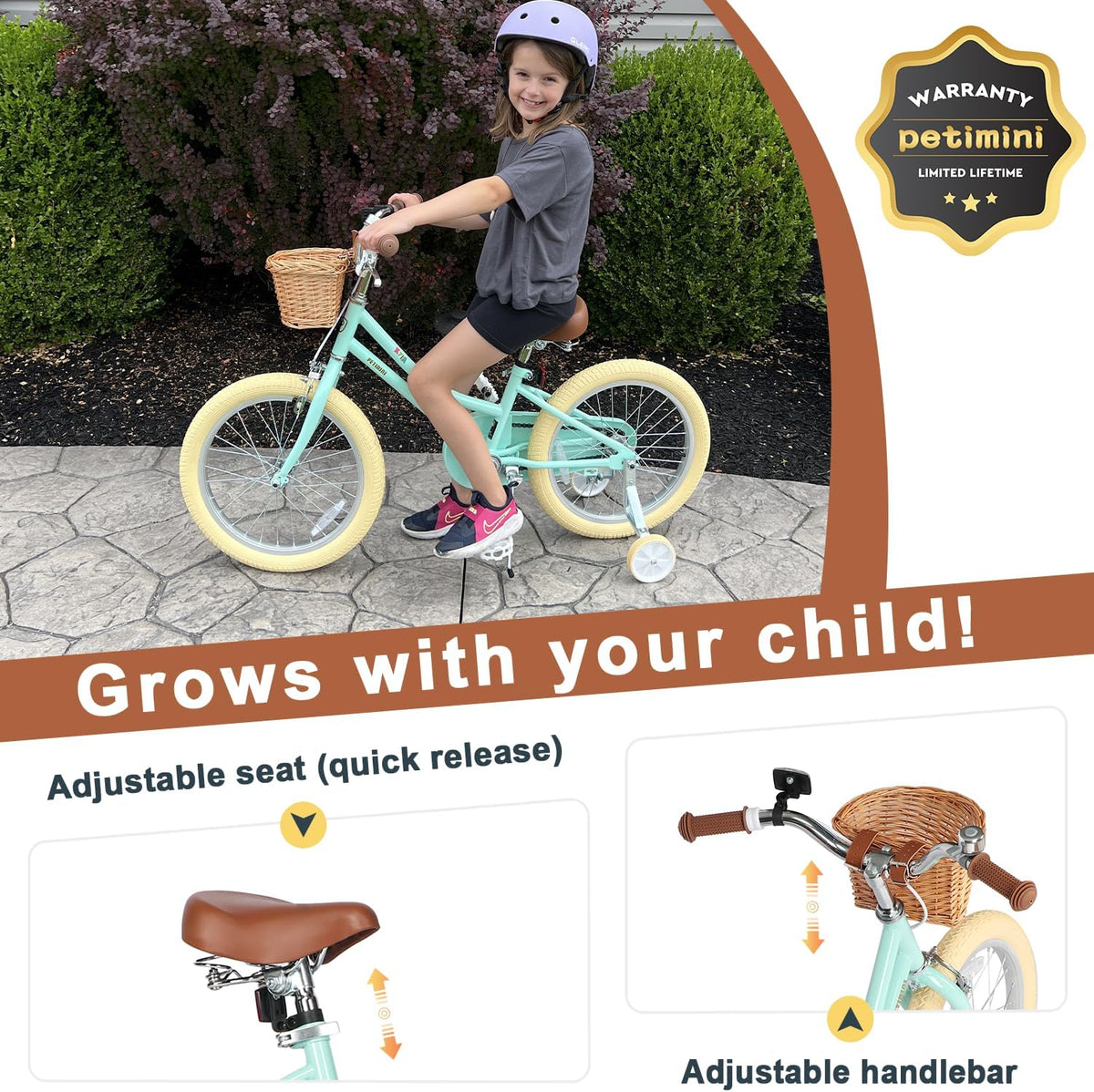 Petimini 12 14 16 18 20 Inch Kids Toddler Bike for Boys Girls – Fun for Kids & Family - Mint Green / 18 Inch - image 3
