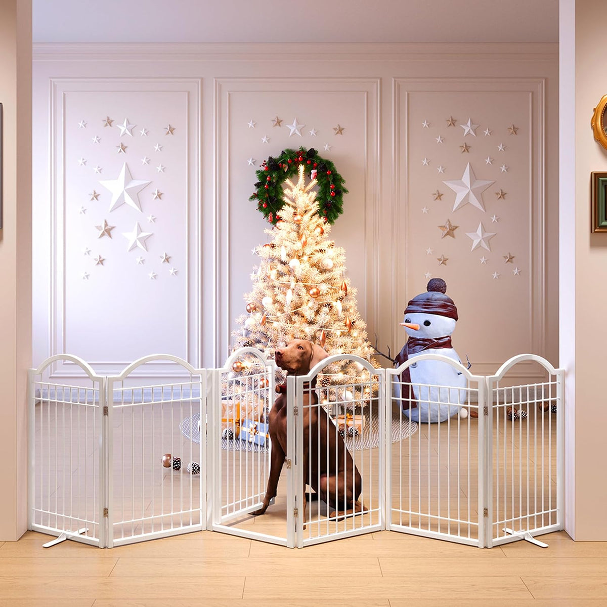 BHG Metal No-Assembly Freestanding Dog Gate with Door Walk Through - White / 6 Panels-S - image 4