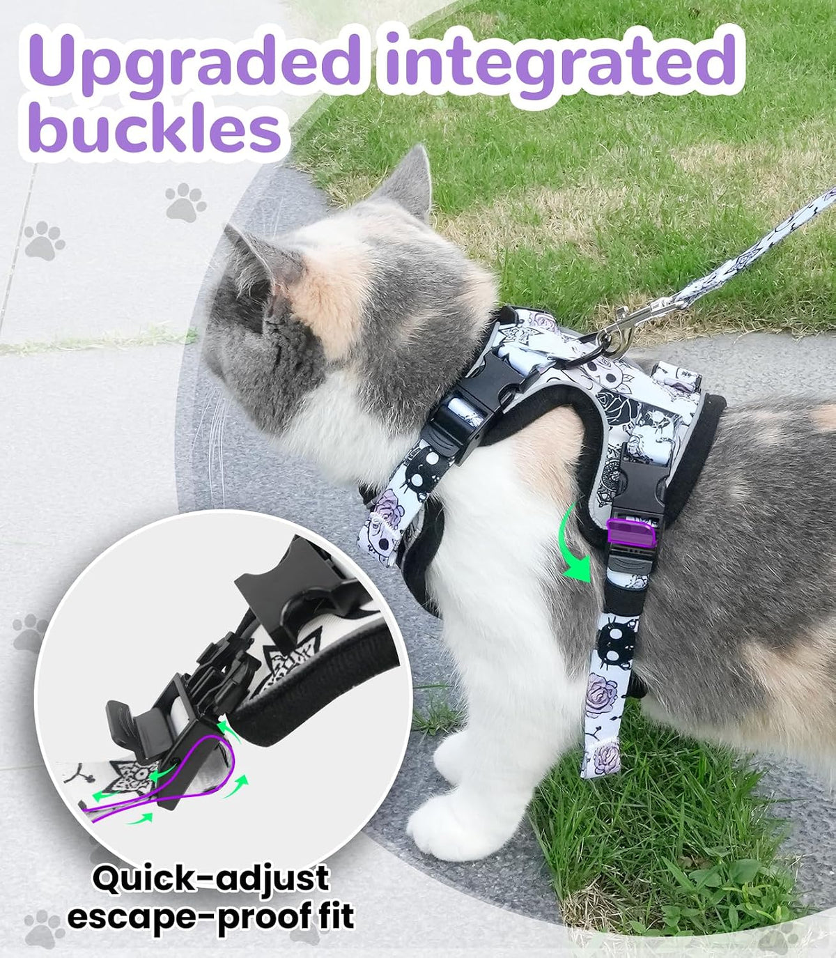 Cat Harness and Leash Set, Escape Proof Kitten Harness, Black - H604 Pro Moonlight Meow / Medium (13-18lb) - image 3
