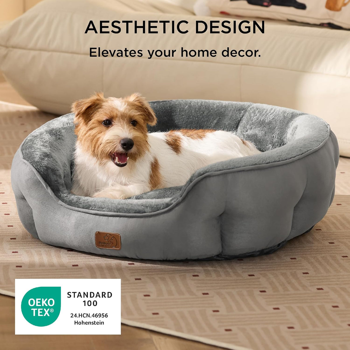 Bedsure Small Dog Bed Washable, Round Cat Beds for Indoor Cats - 28"L x 24"W x 8"Th / Grey - image 3