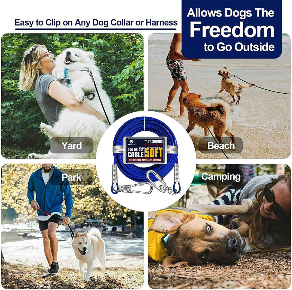 Tie Out Cable for Dogs Up to 300lbs - 50 ft / Blue - image 3