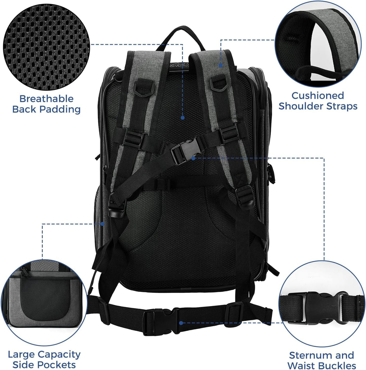 Apollo Walker Cat Backpack Carrier, Support Frame - Gray / Large-Expandable - image 4