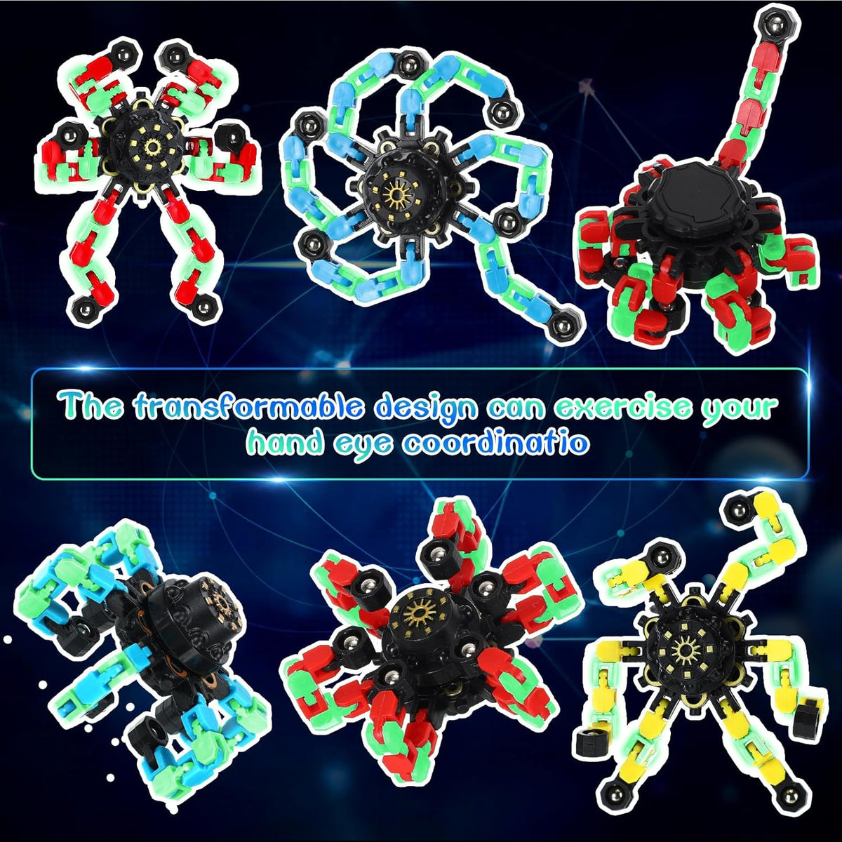 Junkin transformable fidget spinners in white, orange, green and blue - view 8