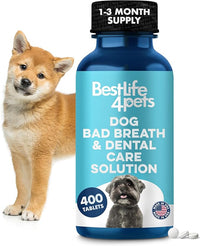 Dog Bad Breath Treatment & Dog Dental Care Solution, Natural Supplement for Canine Oral Health, Canine Tooth Pain Relief, Plaque Control, Gum Disease, Gingivitis, 400 Odorless, Tasteless Pills