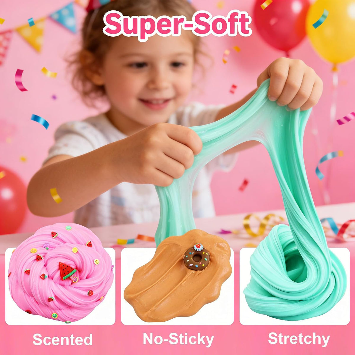 Howlaiwoo 6 pack butter slime kit with charms in individual containers - view 3